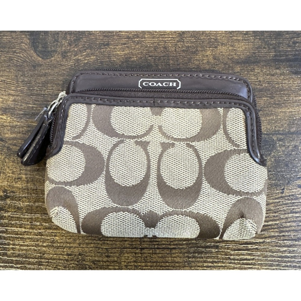 Coach Signature C Jacquard Small Zip Around Wallet With ID Window Coin Card Slot